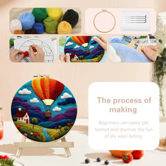 DIY Wool Felting Painting Kit With Frame Handmade Needle Wool Painting Hot Air Balloon For Home Decors Crafts Gift