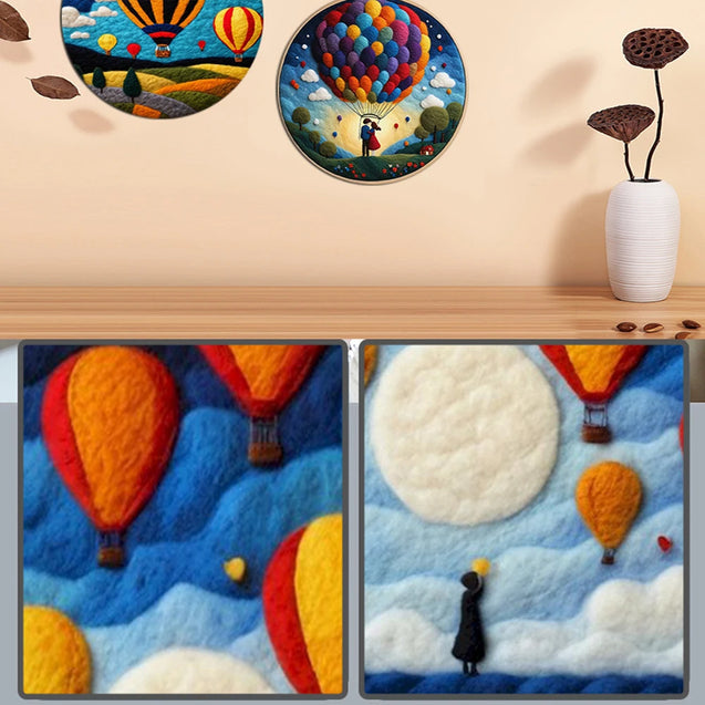 DIY Wool Felting Painting Kit With Frame Handmade Needle Wool Painting Hot Air Balloon For Home Decors Crafts Gift